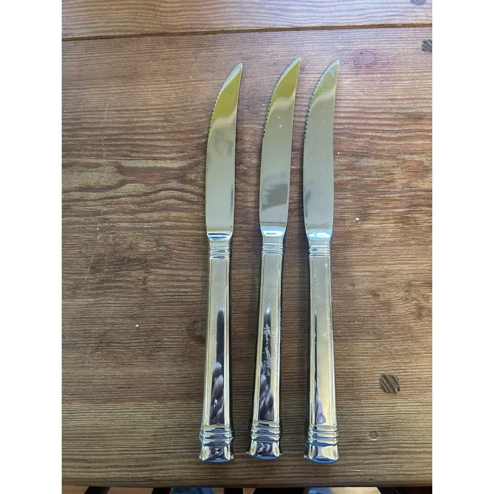 Wallace Zenith‎ Frost Glossy Steak Knife 9.5” Set of 3 heavy stainless steel EUC